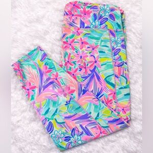 Lilly Pulitzer 🌴 Luxletic Capri Leggings XXL Pink Aqua Tropical Floral Print 🌺